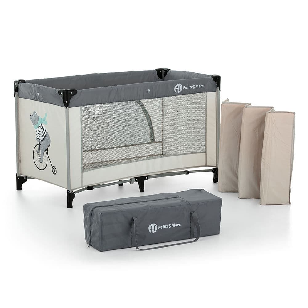 Petite & mars  Lit Parapluie Nyja Teddy Biker Grey -  - Lits de voyage - Voyages
