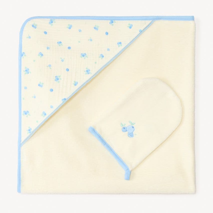 Orchestra Set de bain éponge 2 pièces imprimé myrtilles pour bébé fille - Ecru - Sorties de bain - Bain