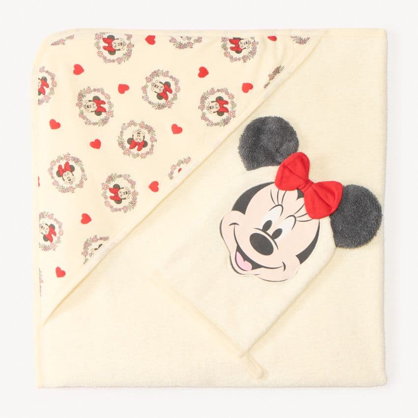 Orchestra Set de bain cape + gant de toilette ludique Minnie Disney pour bébé fille - Ecru - Sorties de bain - Bain