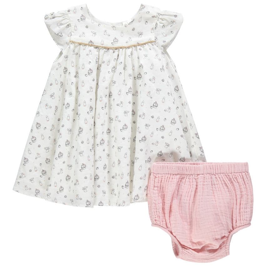 Orchestra Ensemble avec robe imprimée lapins et bloomer - Ecru - 1 mois - Ensemble - Bébé fille