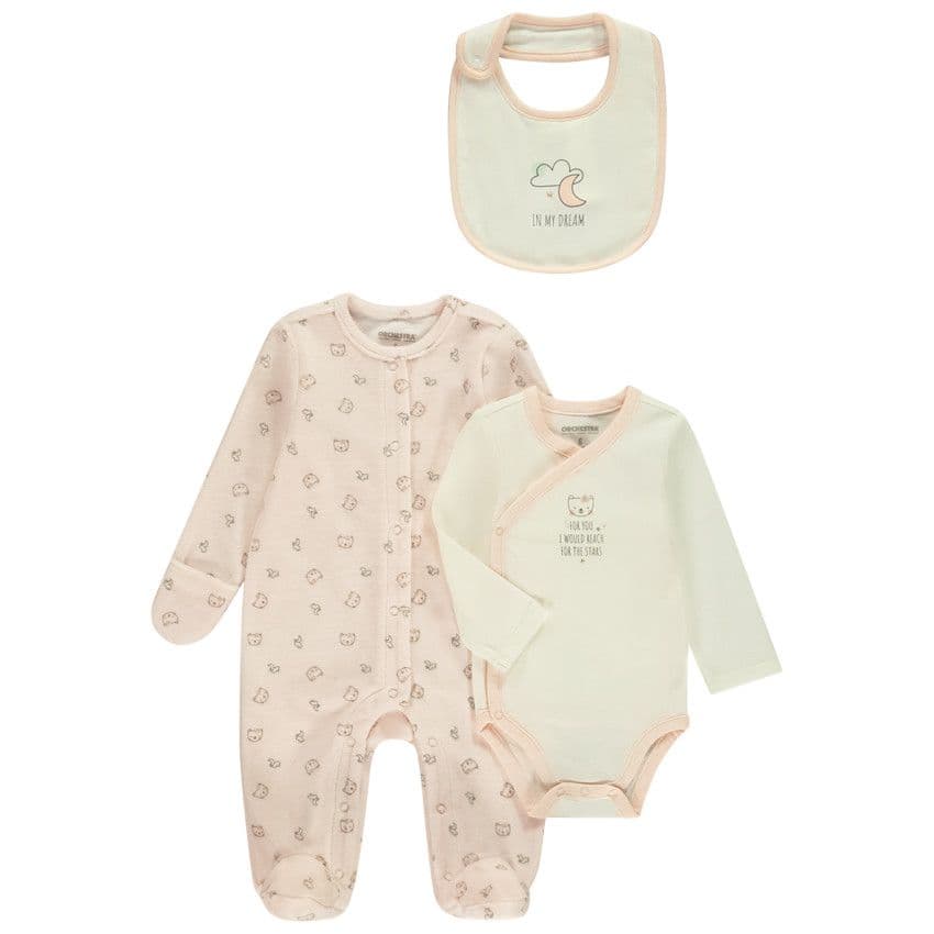 Orchestra Set naissance 3 pièces motifs ours/lune pour bébé fille - Rose - 6 mois - Set naissance - Bébé fille