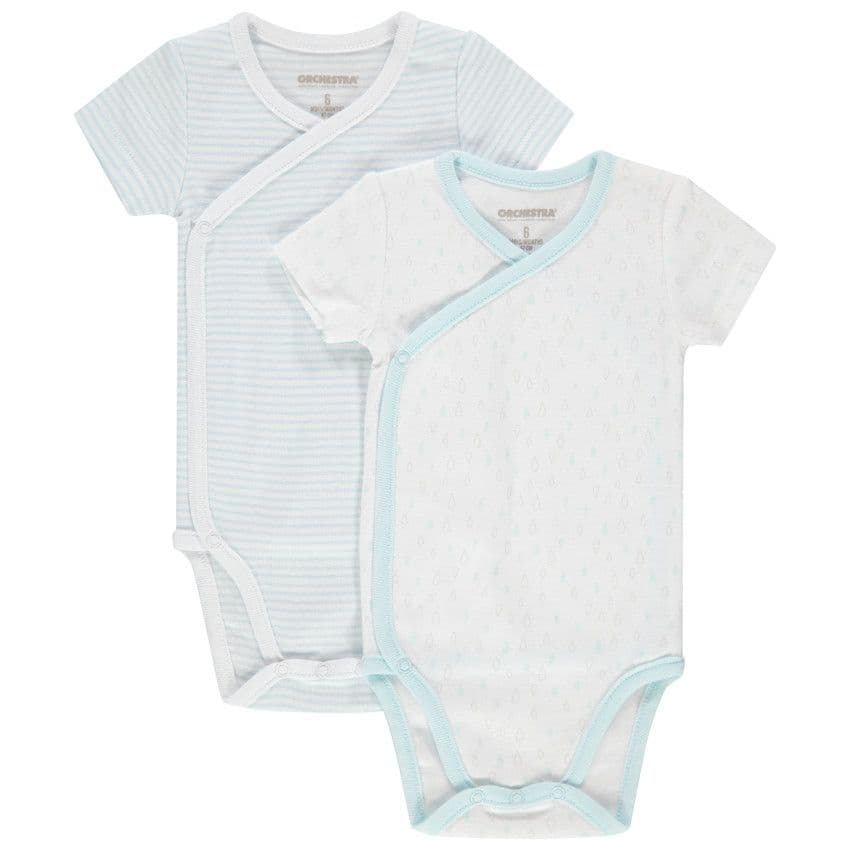 Orchestra Lot de 2 bodies manches courtes en coton bio à rayures / imprimé all-over - Blanc - Prématuré - Body - Bébé garçon