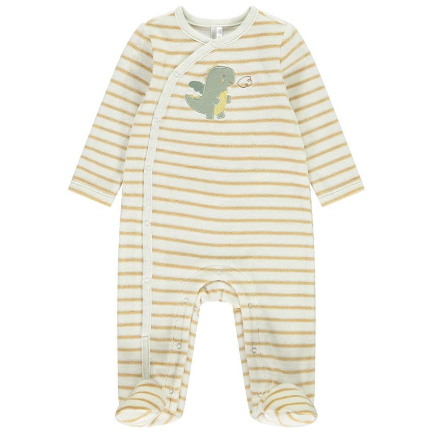 Orchestra Dors-bien en velour rayé patch dragon pour bébé garçon - Ecru - Naissance - Pyjama, dors bien - Bébé garçon