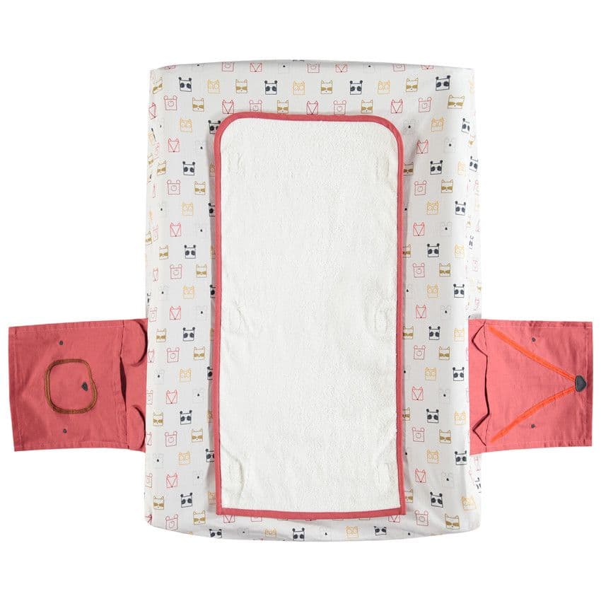 PREMAMAN Housse de matelas à langer à animaux printés et poches latérales - Ecru - Tables et Matelas à langer  - Bain