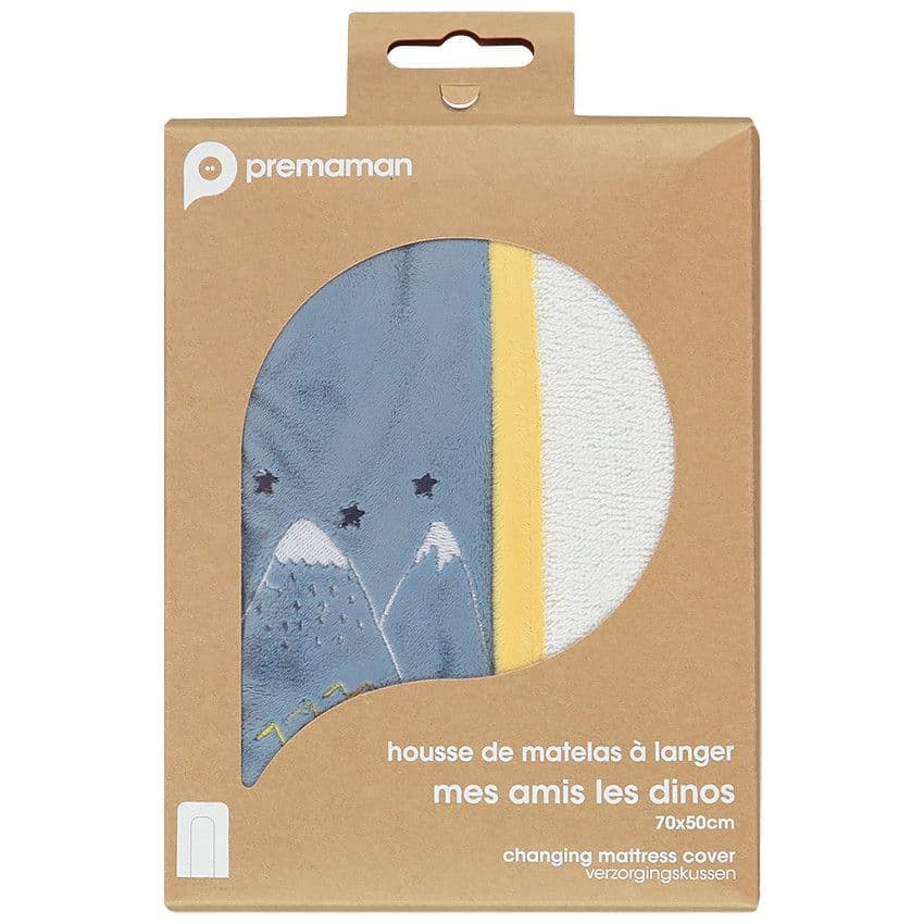 PREMAMAN Housse de matelas à langer en polyester Mes amis les dinos - Bleu - Chambres, lits et berceaux  - Sommeil