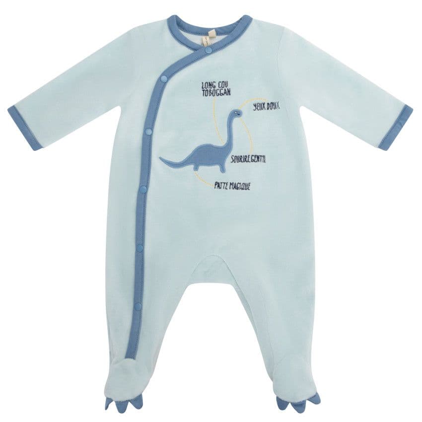 PREMAMAN Dors-bien en velours Mes Amis les Dinos pour bébé garçon - Bleu - 1 mois - Pyjama, dors bien - Bébé garçon