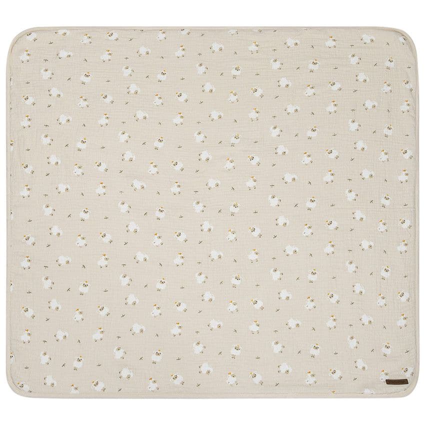PREMAMAN Couverture bi-matière 80 x 80 cm imprimé moutons La Vie à la Ferme beige - Ecru - Drap housse, alèse et couverture - Sommeil