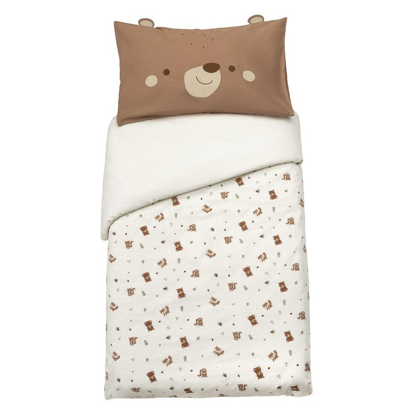 PREMAMAN Housse de couette avec taie d'oreiller 60 x 120 cm Roi des Forêts - Chocolat - Drap housse, alèse et couverture - Sommeil