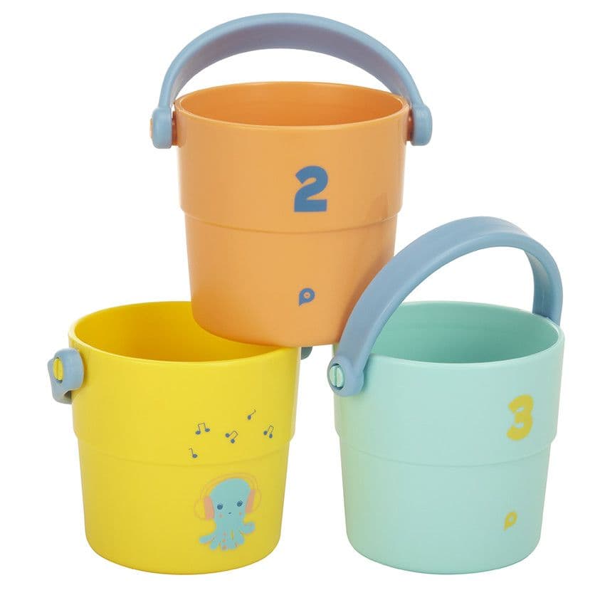 PREMAMAN Lot de 3 sceaux de bain perforés à empiler - Bleu - Jouet de bain - Bain