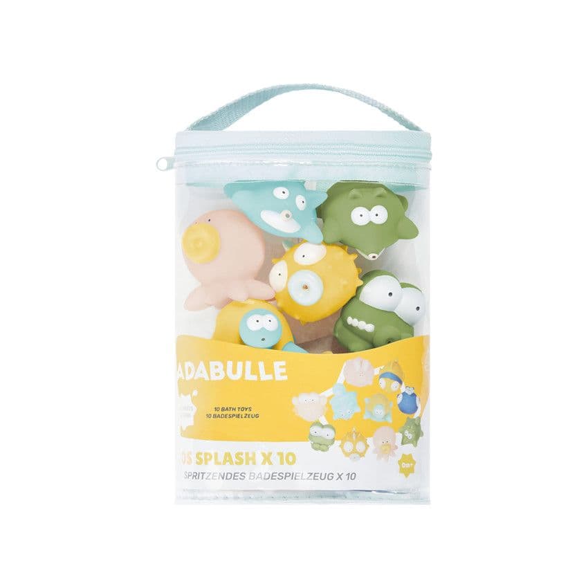 BADABULLE Lot de 10 jouets de bain rigolo spash + sac - Bleu - Jouet de bain - Bain