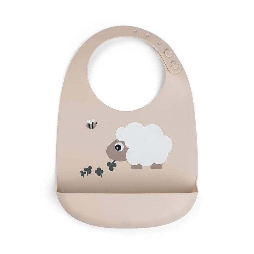 DONE BY DEER Bavoir en silicone avec poche Sheepy sable - Bleu - Bavoirs - Repas