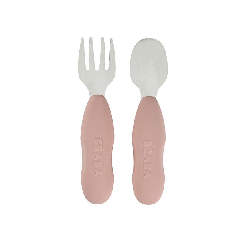 BEABA Lot de 2 pré-couverts en inox et silicone barbe à papa - Bleu - Repas 2ème âge - Repas